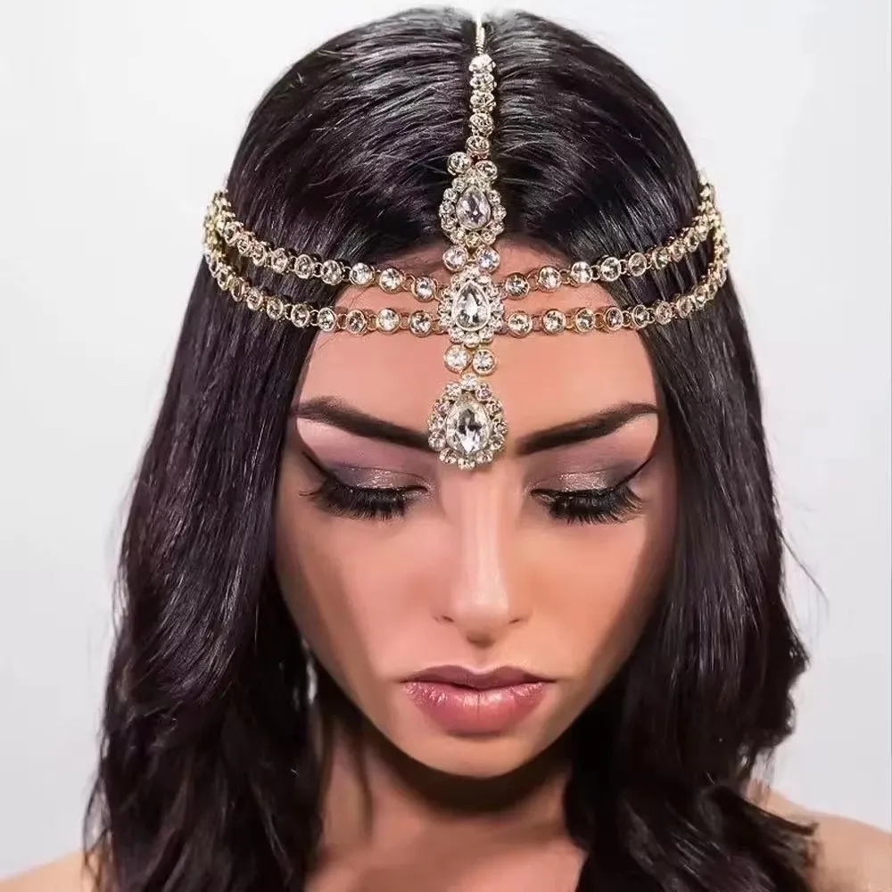 Hot Selling Innovative Bohemian Bride Hair Chain, Women's Forehead Wedding Headpiece, Rhinestone Bohemian Headpiece Chain