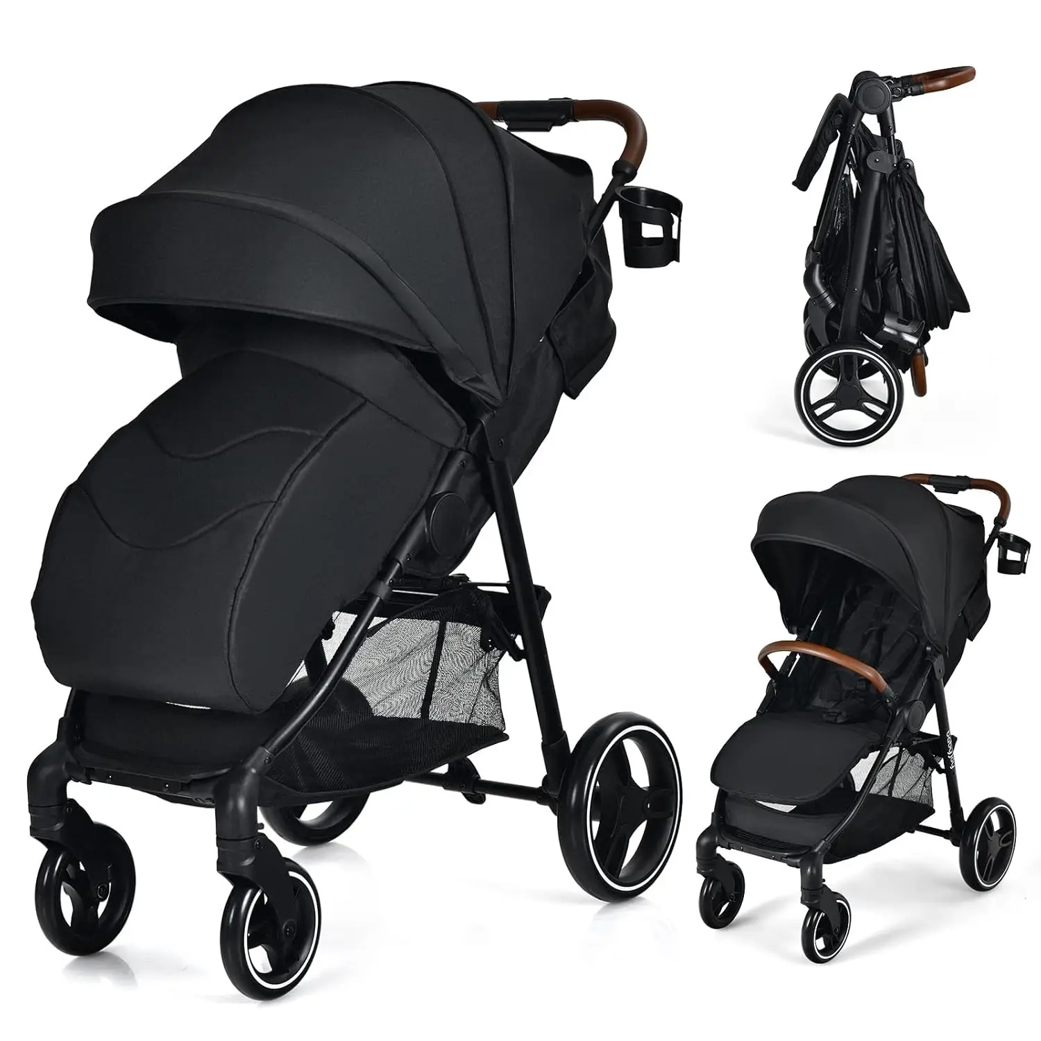 

Baby Stroller, Foldable High Landscape Infant Carriage with Foot Cover, Adjustable Backrest & Canopy, Suspension Wheels