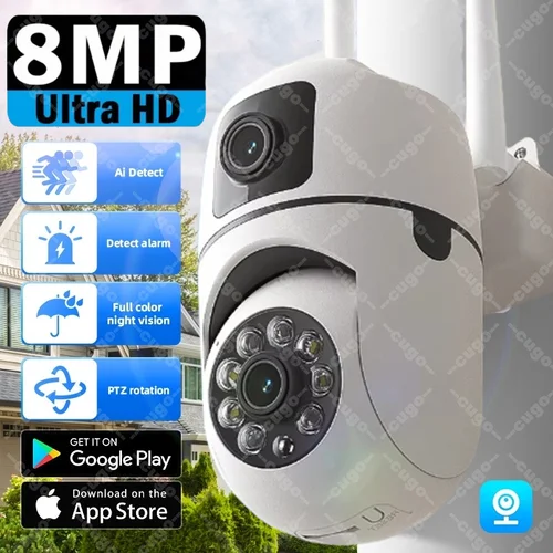 Cámara inalámbrica IP Wifi de 8MP, Zoom 8X, cámara de vigilancia CCTV de doble lente, Audio bidireccional, visión nocturna en Color, cámaras de seguimiento PTZ AI