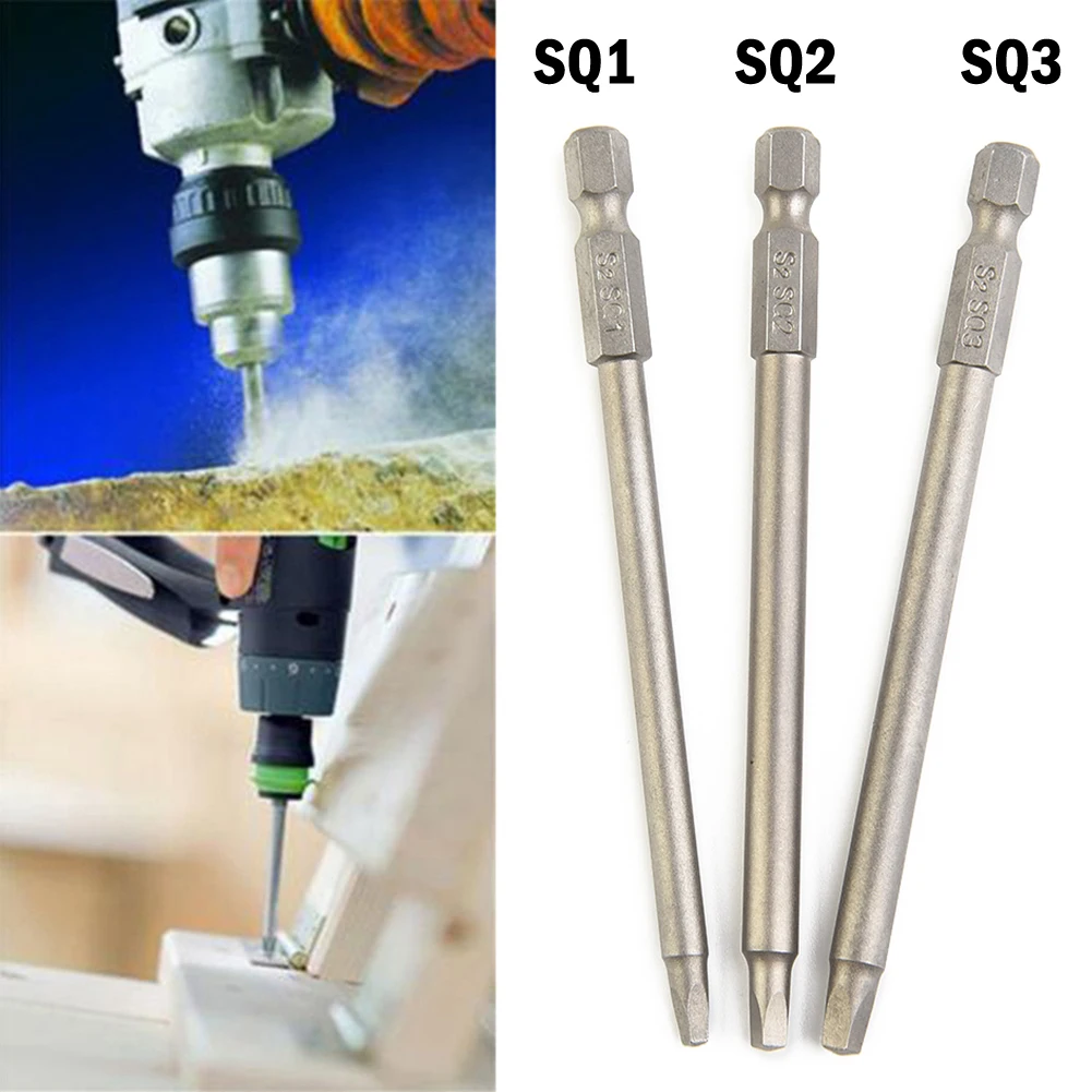 

3Pcs 100mm SQ1 SQ2 SQ3 Square Head Driver Bit Electric Screwdriver Bits Hex Shank Steel Screw Driver Repair Hand Tool