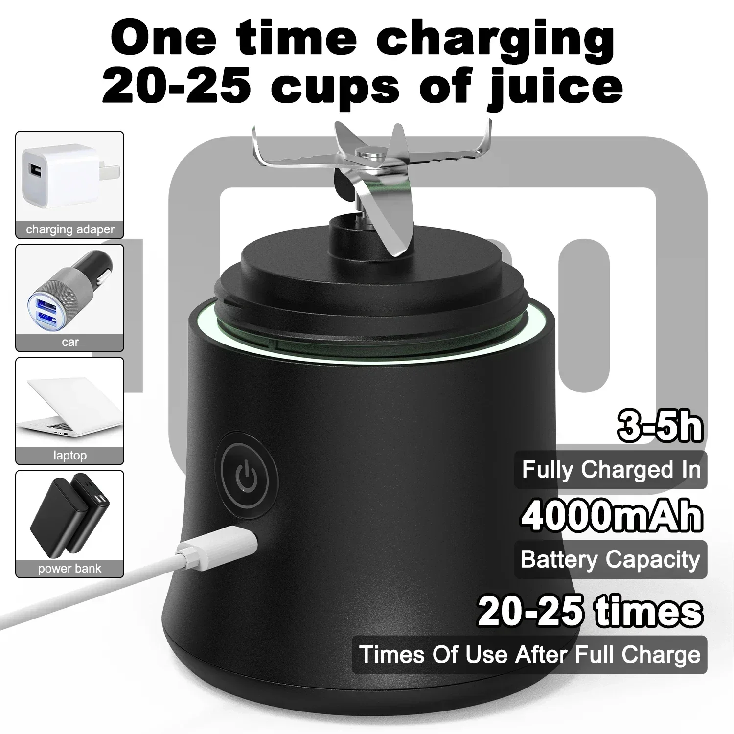 Nieuwe 4000mAh Draagbare Juicer Cup 600ML 10-Blad Blade Krachtige Motor Mini Blender voor Shakes Smoothis Blender mixer Cup Outdoor