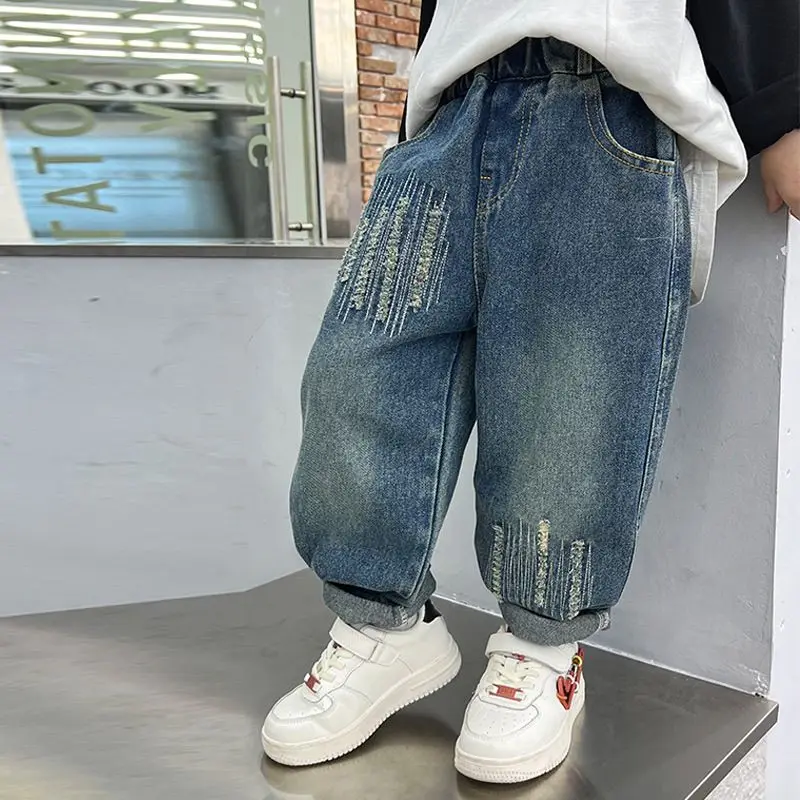 Boys Jeans Spring Autumn 2026 Casual Korean Style Loose Long Pants Fashion Kids Denim Trousers