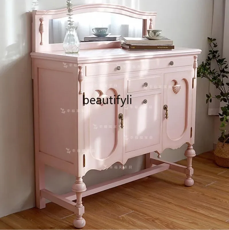 

ss8350 French solid wood pink makeup table with mirror household princess dresser American storage and beauty cabinet