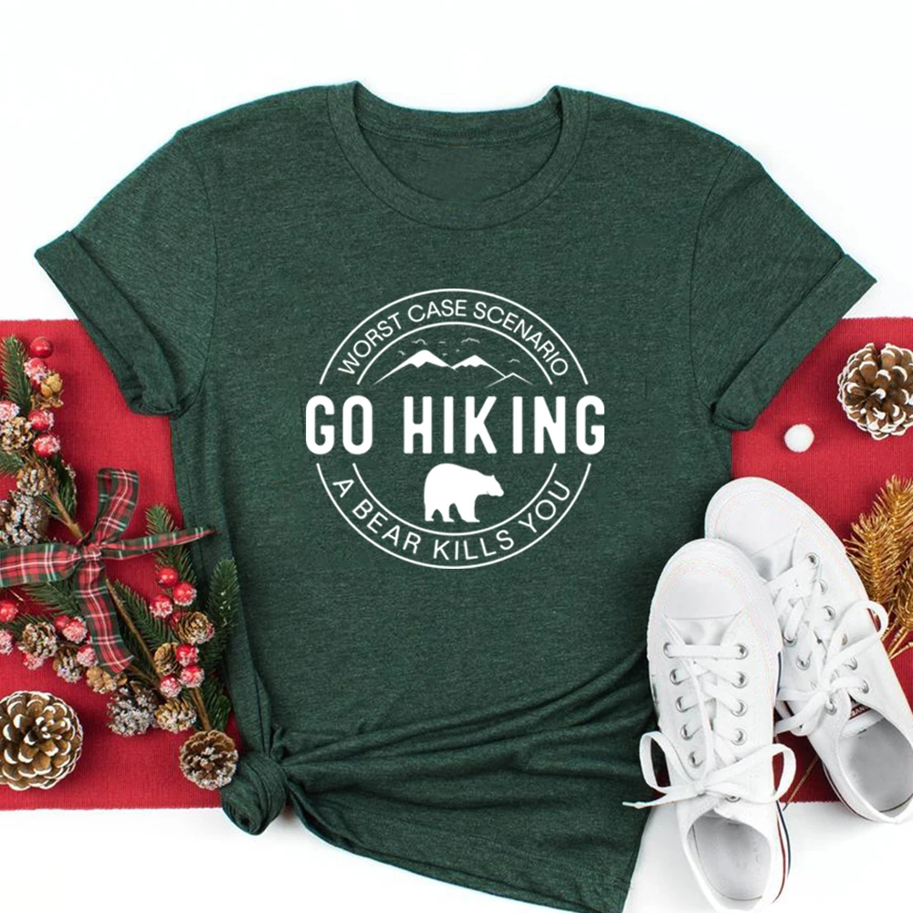 

Hiking T Shirt Camping T-shirt Go Hiking Bear Kills You Shirts Mountain Tee Adventure T-Shirts Men Women Tshirts Summer Tops