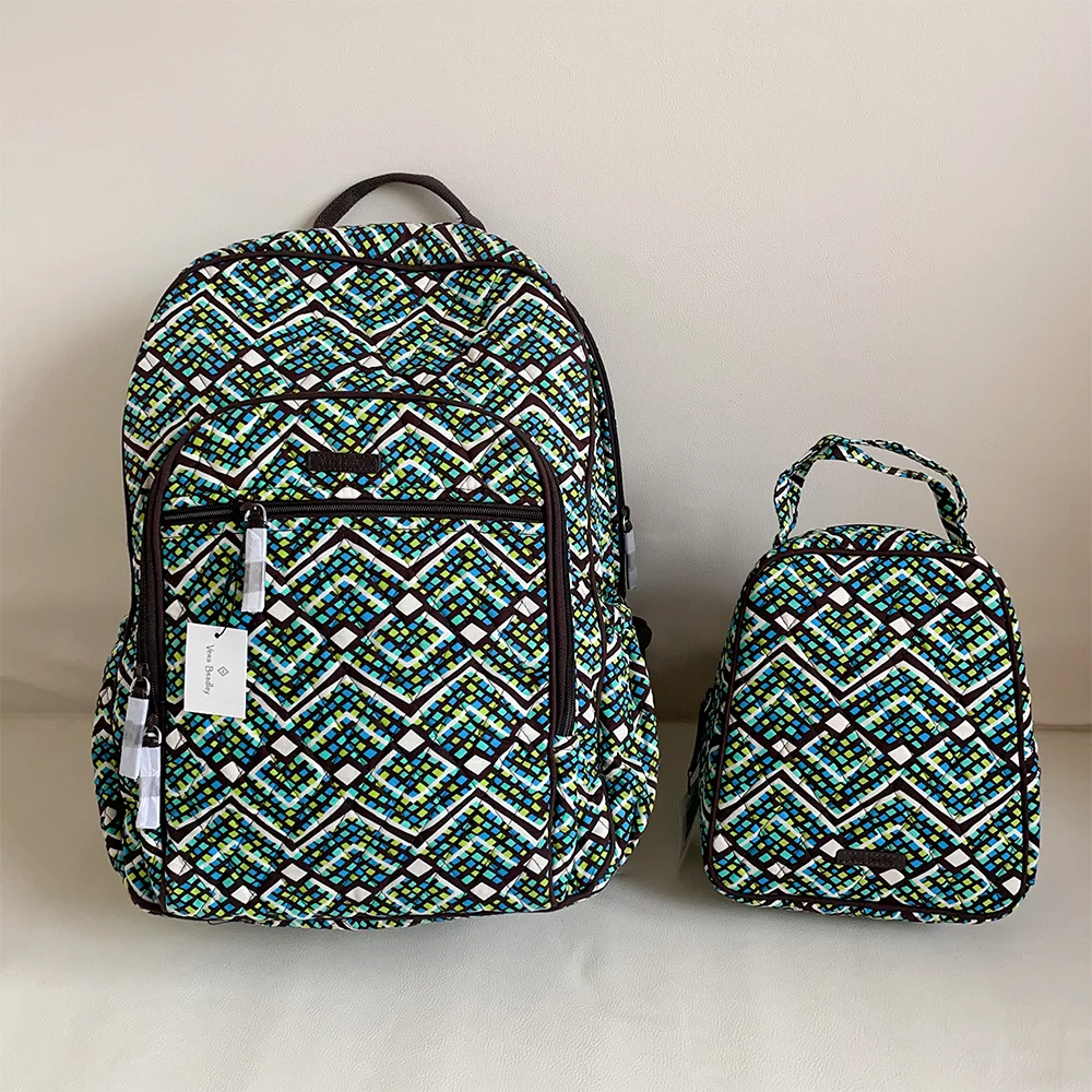 VB pure cotton eco-friendly printing backpack+lunch bag combination set