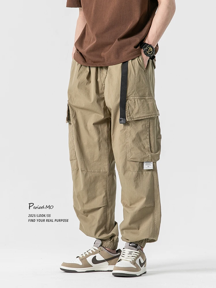 

Американские ретро многоэтажные функциональные рабочие брюки десантника, мужские модные брендовые весенне-летние тонкие свободные повседневные длинные брюки с манжетами...