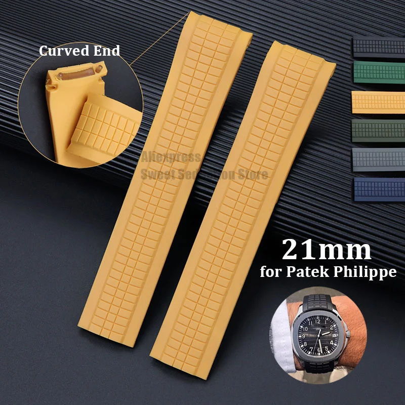 21mm Curved End Silicone Rubber Watch Band for Patek Philippe Bracelet for Aquanaut 5164/5167/5168 Strap Women Men Wristband