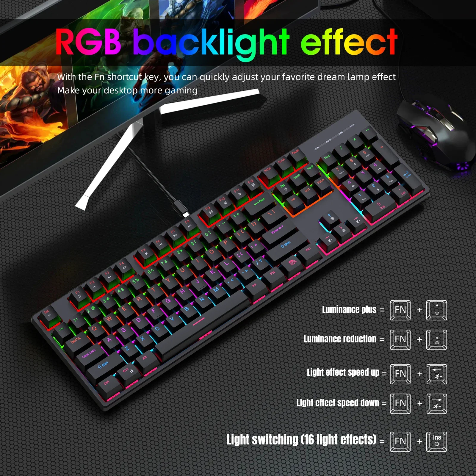 16 RGB Wired Mechanical Keyboard 104 Keys Gaming Keyboard Esports Keyboard Hot-Swappable Ergonomic Keyboard for Laptop Macbook