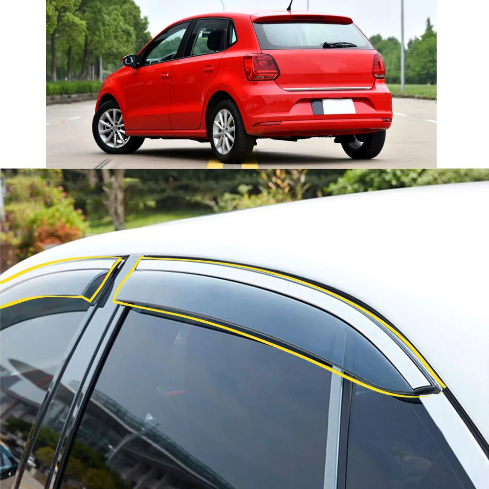 Sticker Window Glass Wind Visor Rain/Sun Guard Vent For VW Volkswagen Polo Hatchback 2011-2012 2013 2014 2015 2016 2017 2018