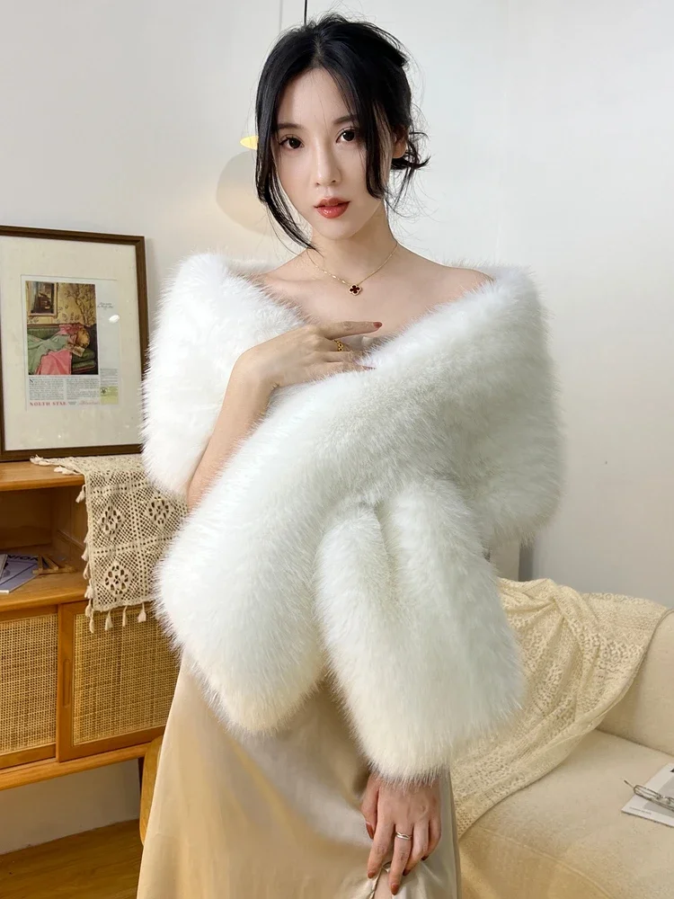 

목도리 2023 New High-quality All-match Fur Fox Hair Shawl Female Fur Collar Winter Scarf for Women Cape Dinner Party Шарф Hot Sale