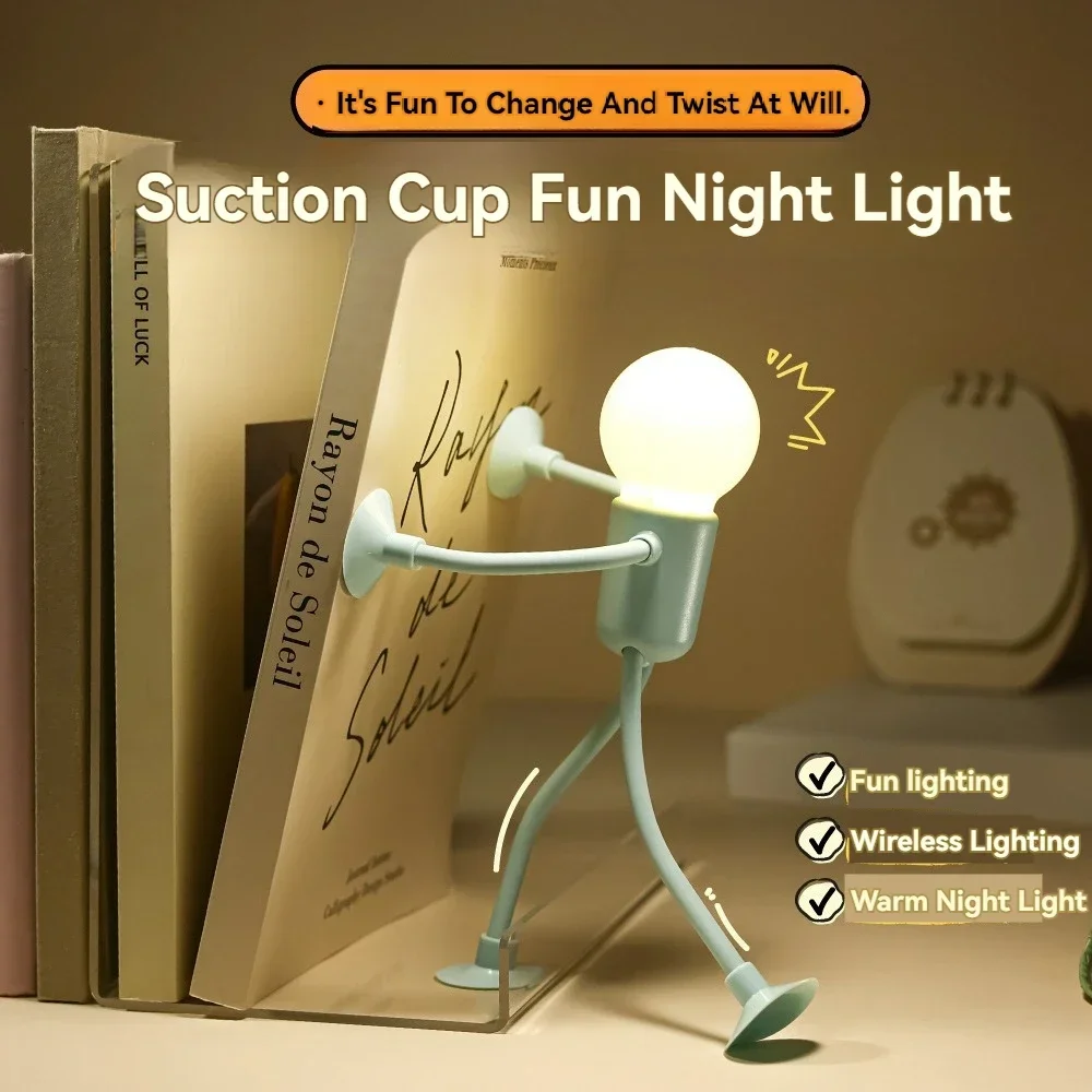 LED Creative Suction Cartoon Mini Cup Figurine Night Light Desktop Decoration Portable Bedroom Decoration Lamp Funny