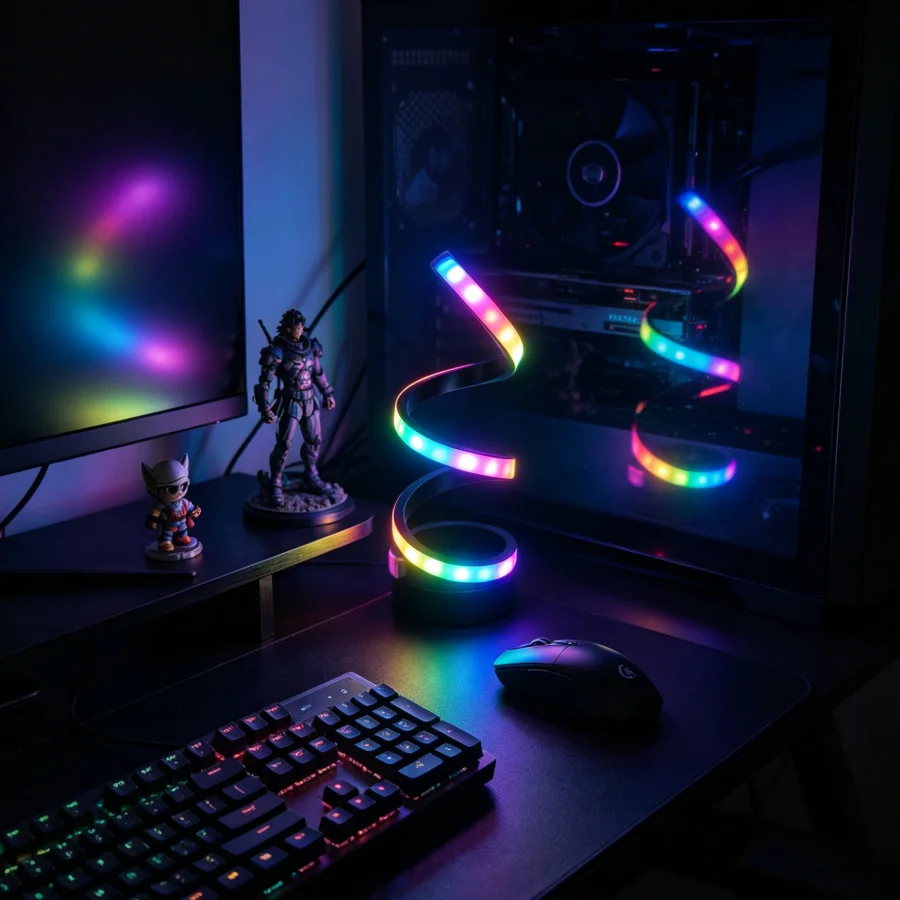 1 Stück RGB Spiral-Tischlampe für Partys, Farbwechselnde LED-Schreibtischleuchte mit USB, Stimmungsvolle Lampe für Schlafzimmer, Bar, Spielzimmer