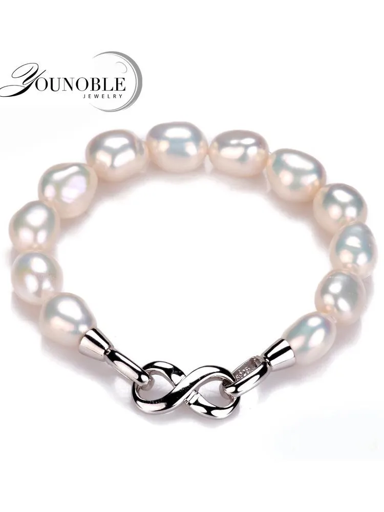 You Noble Charm Bransoletka Drobna Naturalna słodkowodna Duża perła 925 Sterling Silver Bransoletka z pereł Prezent dla kobiet Biały — zdjęcie 2