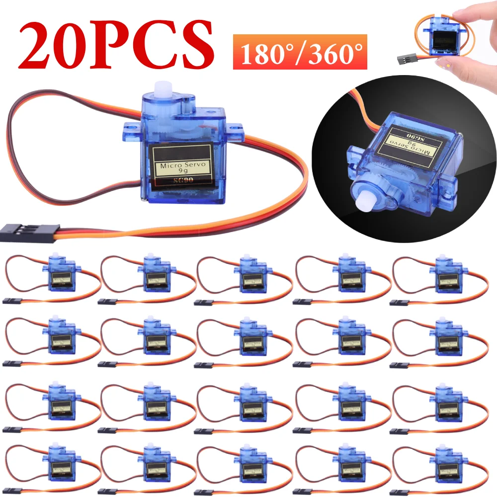 

20pcs SG90 9G Micro Servo Servo Motor for RC Planes Robot Arm 180°/360° Fixed-Wing Servo Motor Control for Airplane Helicopter