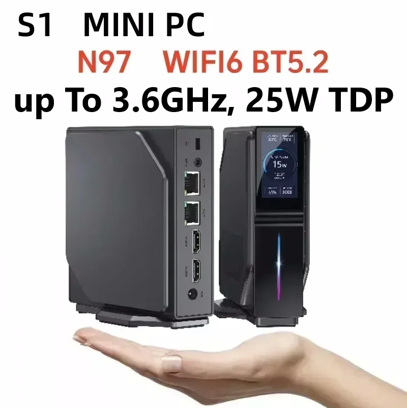 SZBOX S1 Intel N97 (up To 3.6GHz, 25W TDP) MINI PC WIFI6 BT5.2 Wins 11 Pro DDR4 3200MHz 16GB 512GB RGB Light Desk Gamer Computer