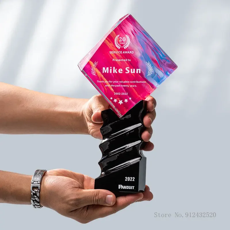 Customization High-end Crystal Trophy, Excellent Employee Recognition Award, Color Printing Honor Commemorative, Home Decor, 1Pc