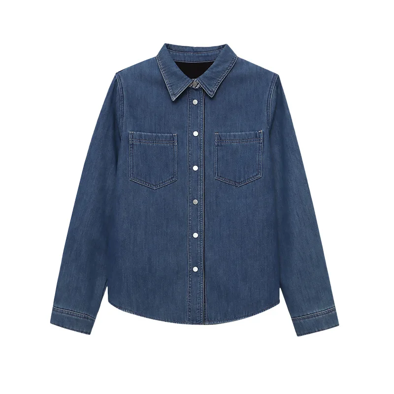 Manteaux courts en Denim pour femmes, vestes solides, manches longues, col rabattu, simple boutonnage, ample, bureau, décontracté, printemps automne 2025