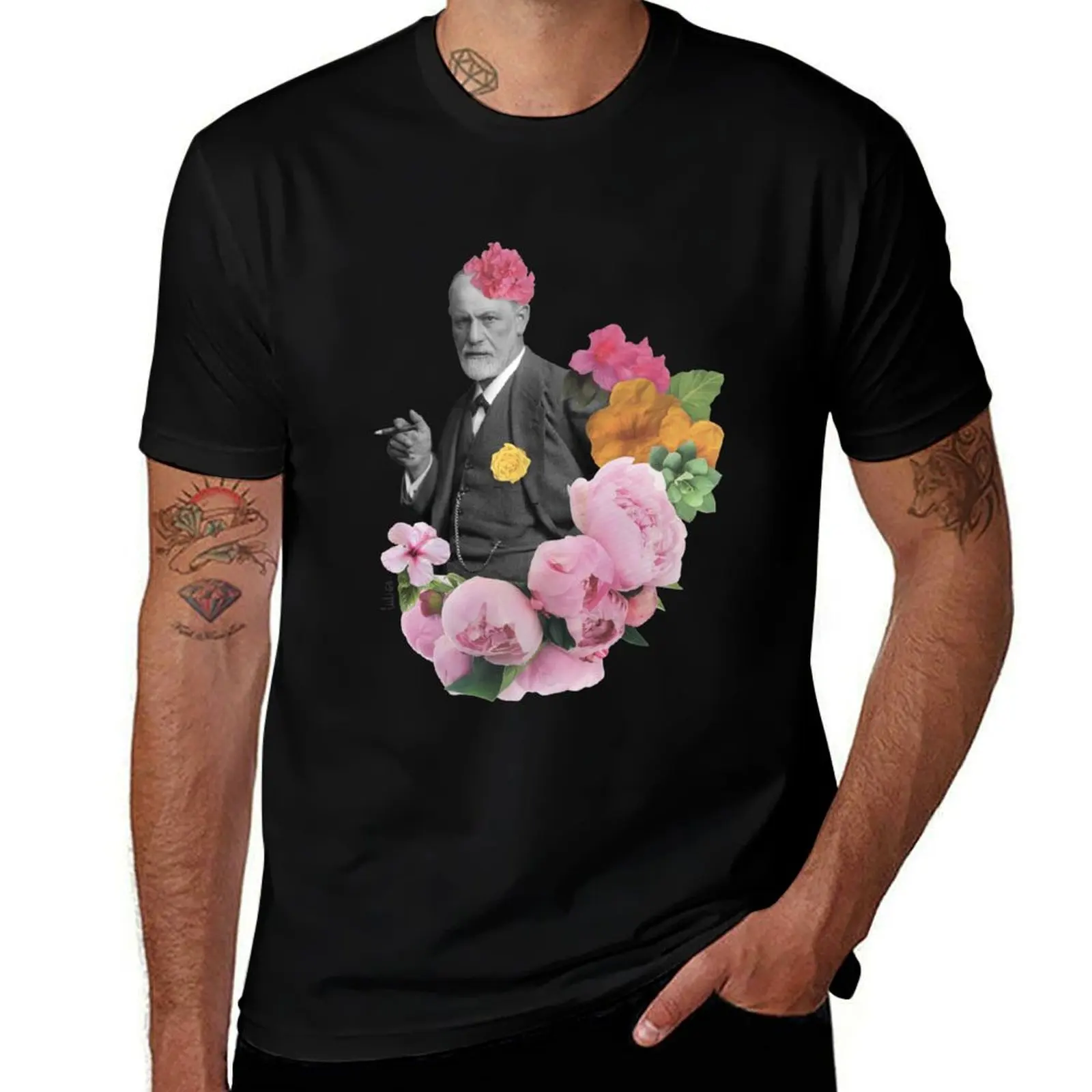 Sigmund Freud collage T-Shirt Simple Line Art Print Tee T-Shirt