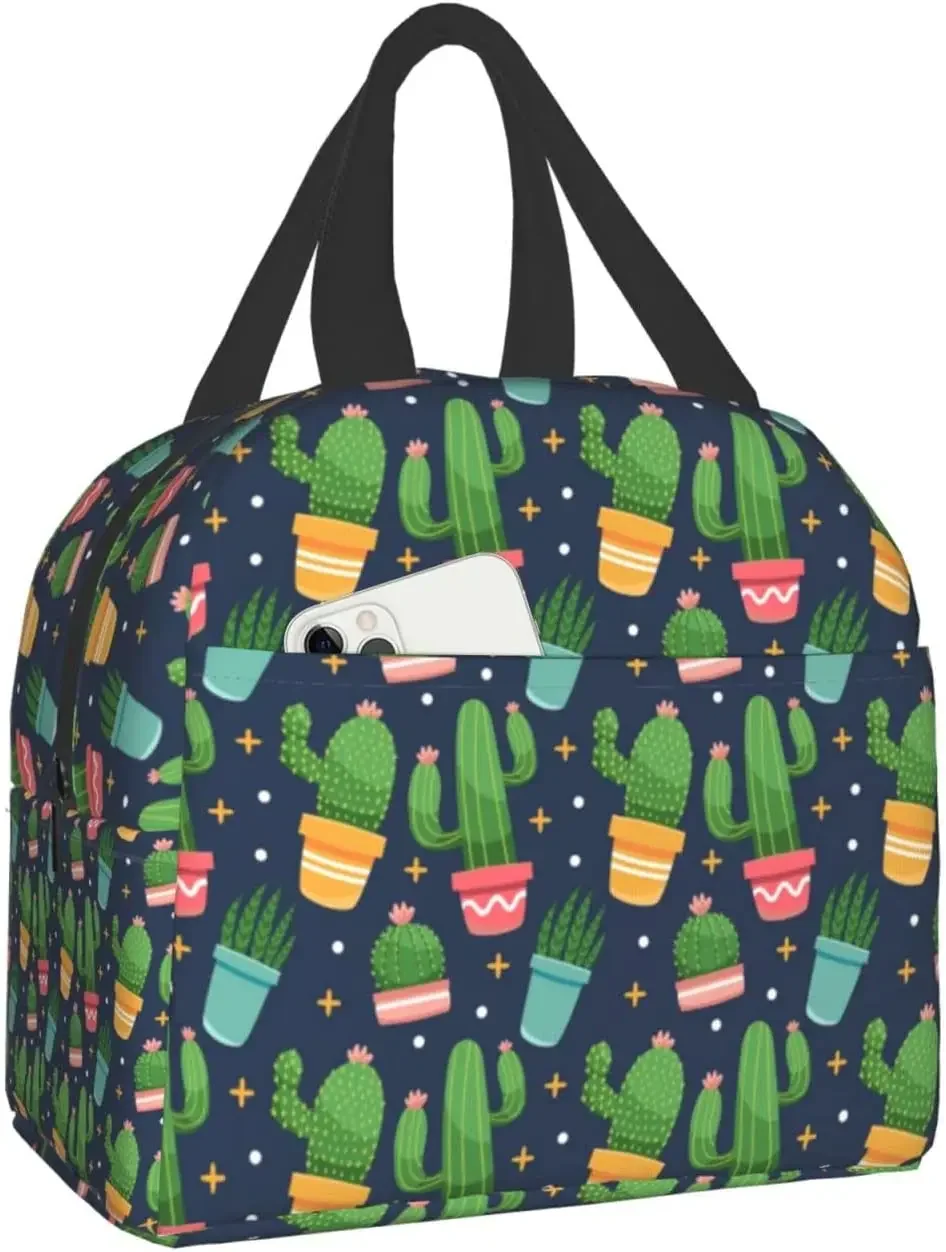 Plant Cactus Print Lunch Box Kawaii Small Insulation Cacti Lunch Bag Reusable Food Bag Lunch Containers Bags for Women Men