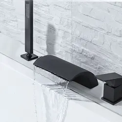 Waterfall split bath faucet Hot and cold Water flow three-hole three-piece bathtub handle shower set faucet Diverter Black