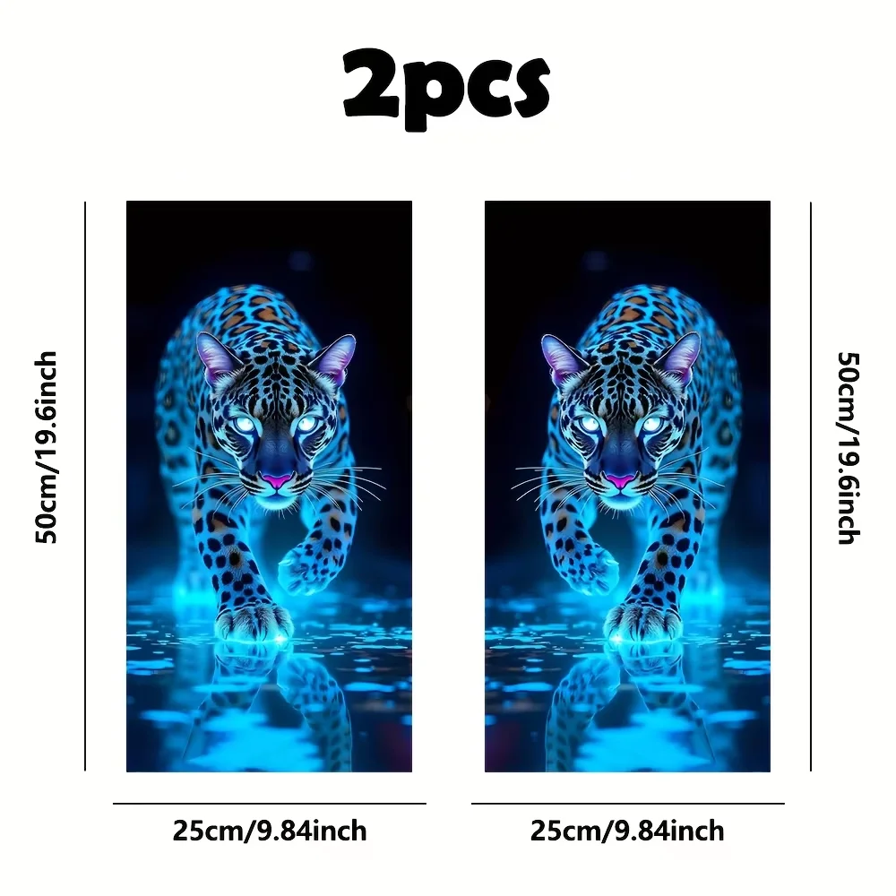2 pieces luminous leopard print car B pillar sticker durable vinyl protective film suitable for B pillar external accessories