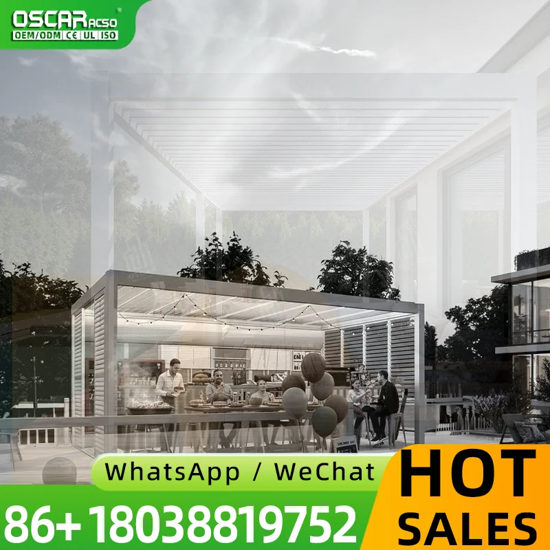 Motorized Adjustable Louvered Aluminum Canopy with Powder Coated Finish Rainproof for Balcony Terrace Outdoor pergola