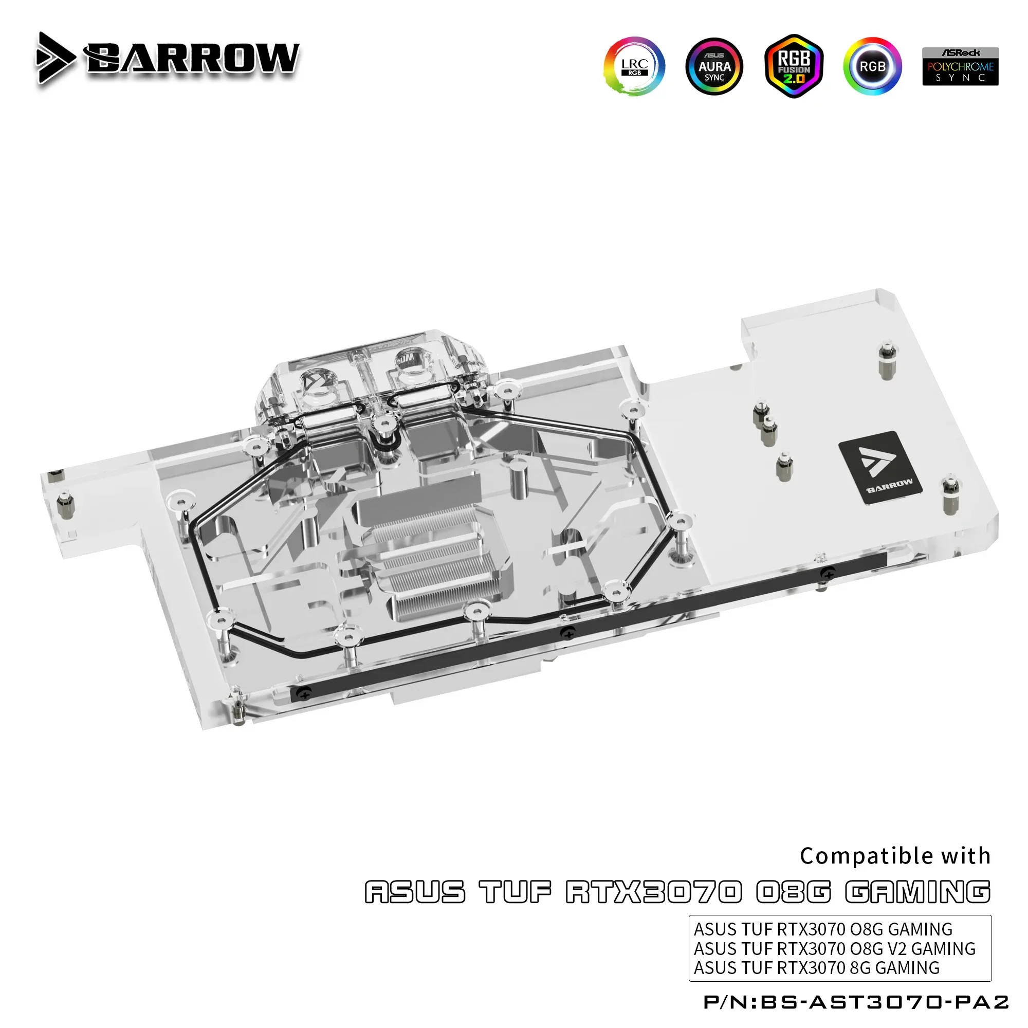 Barrow 3070 GPU Water Cooling Block for ASUS TUF RTX3070 8G Gaming,Full Cover ARGB GPU Cooler,PC Water Cooling,BS-AST3070-PA2