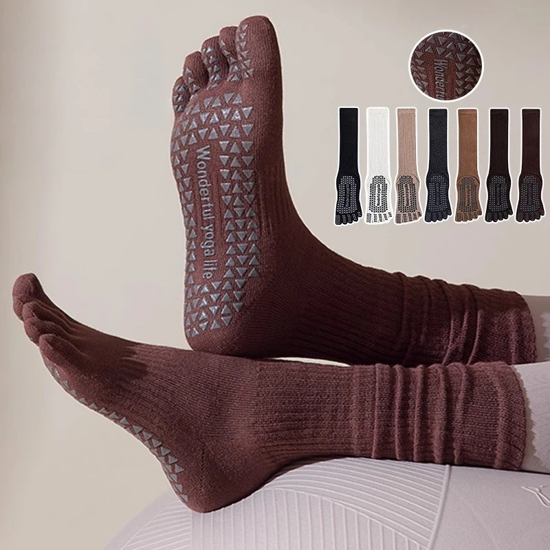 

Women Pilates Socks Silicone Non-slip Five Finger Sports Long Socks Stockings Professional Indoor Floor Gym Fitness Yoga Socks