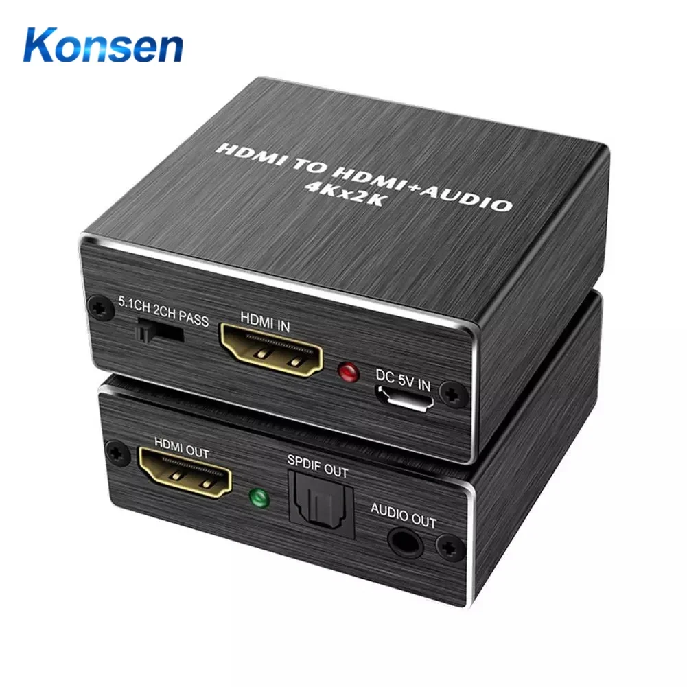 Ekstraktor audio HDMI 4K HDMI na HDMI z optycznym wyciągiem audio TOSLINK SPDIF + 3,5 mm stereofoniczny konwerter wyciągu audio do TV Box PS4 DVD