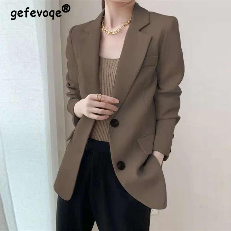 

Women Spring Trendy Minimalist Commuter Solid Loose Blazers Jacket Office Lady Elegant Chic Notched Collar Long Sleeve Suit Coat