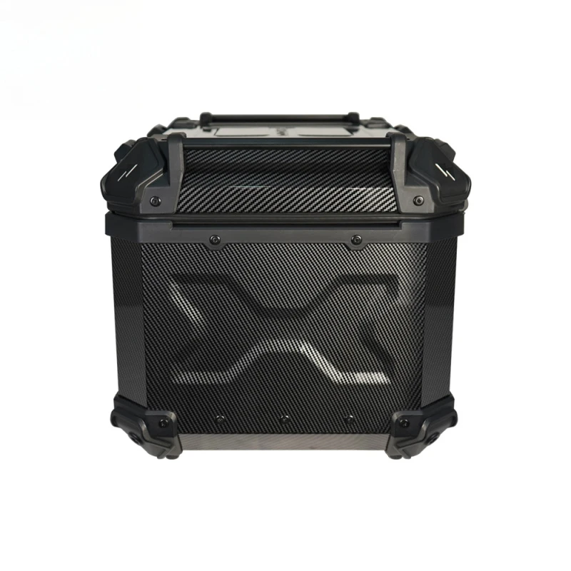 

45L-3X Aluminum Alloy Carbon Fiber Pattern Water Transfer Motorcycle Tail Box with Black Lock and Handle (Black)