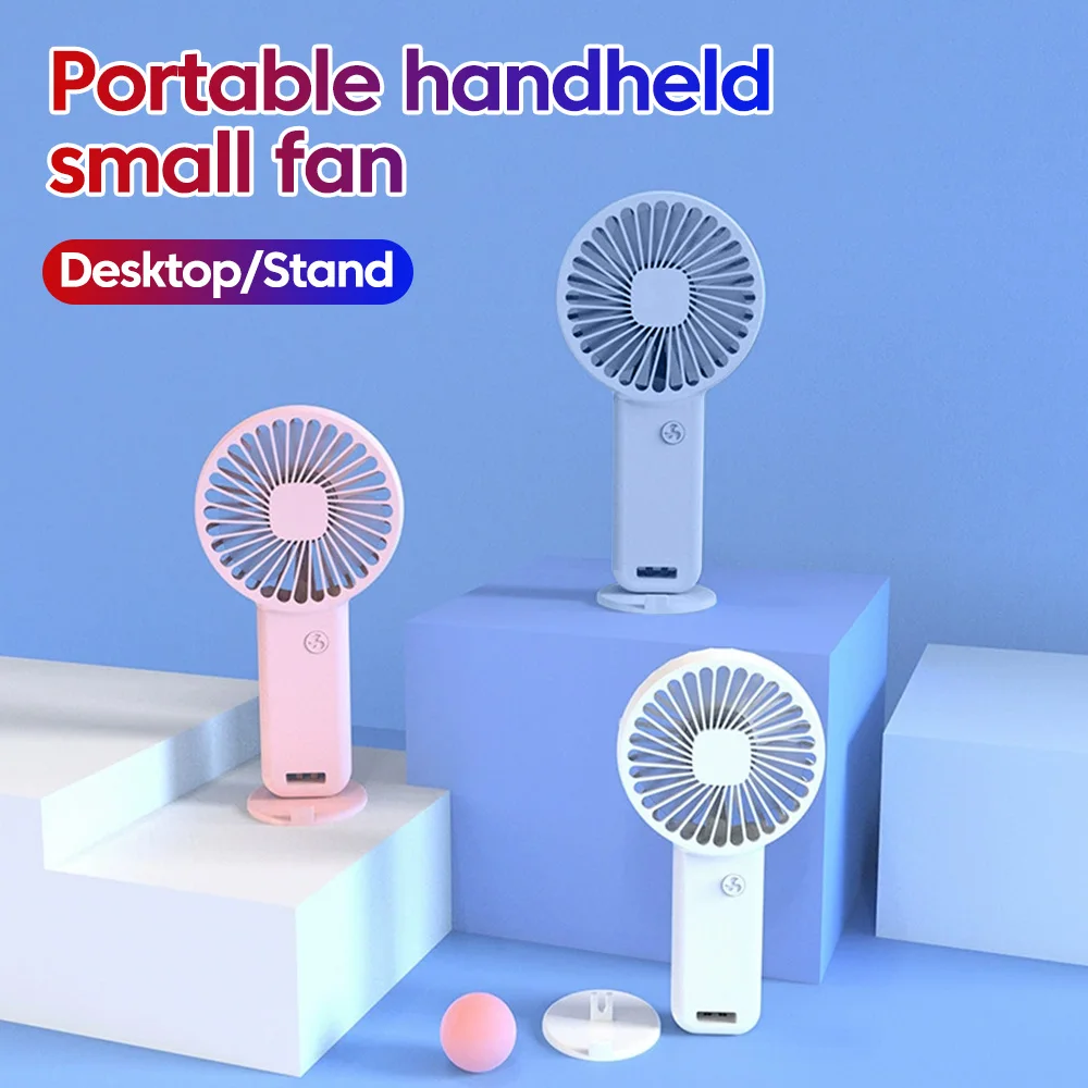 Mini Portable Handheld 3 Blade Fan USB-Micro Ports Cable Charging 3-Speed Adjustment Desktop Fans Natural Wind With Base Bracket