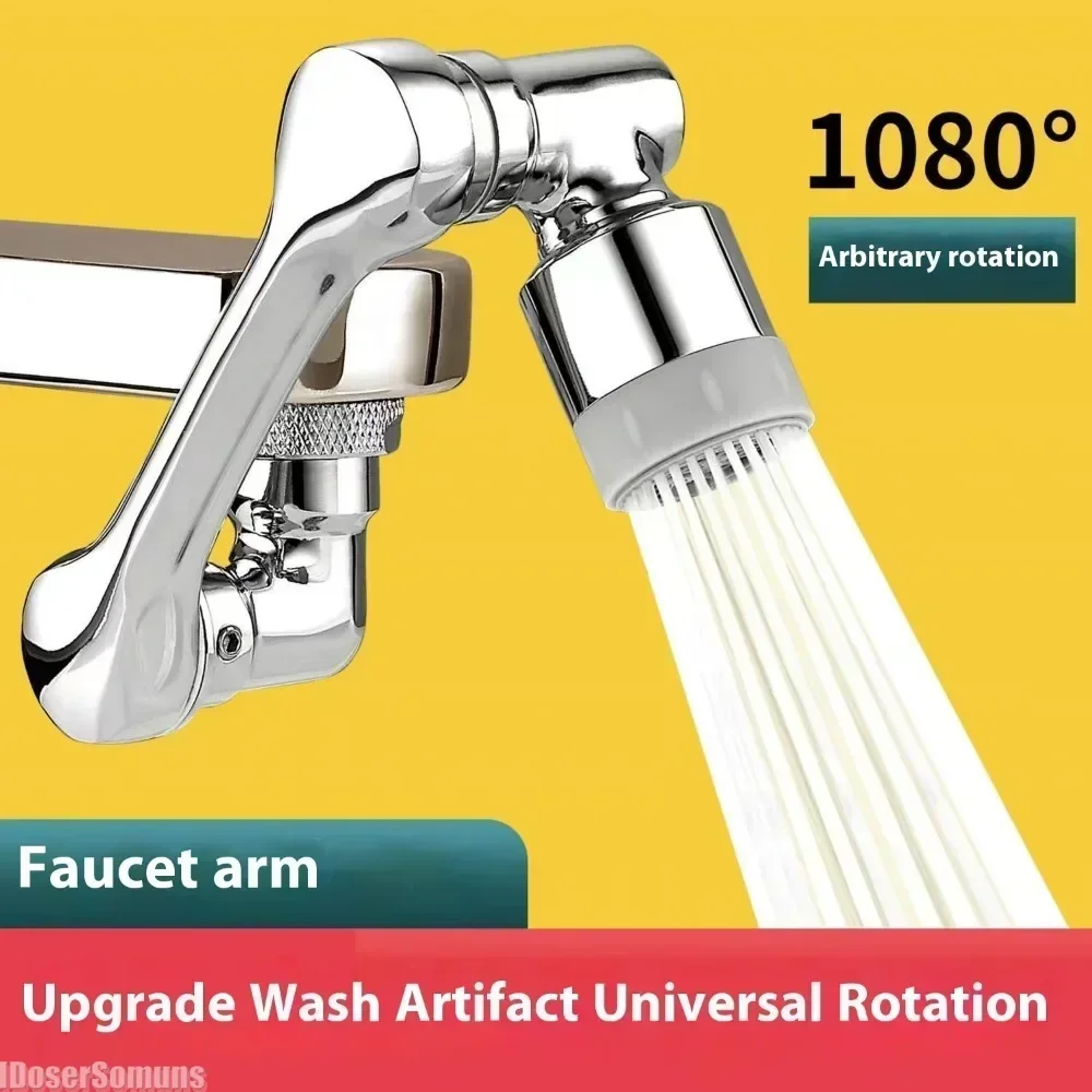 1080 °Stainless steel Universal Swivel Robotic Arm Swivel Extension Faucet Aerator Kitchen Sink Flow Mode Faucet Extender 2Water