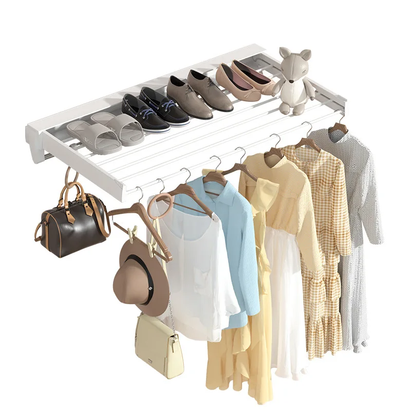 Retractable Clothesline for Indoor and Outdoor Use, No Drilling Required, Wall-Mounted Folding Drying Rack