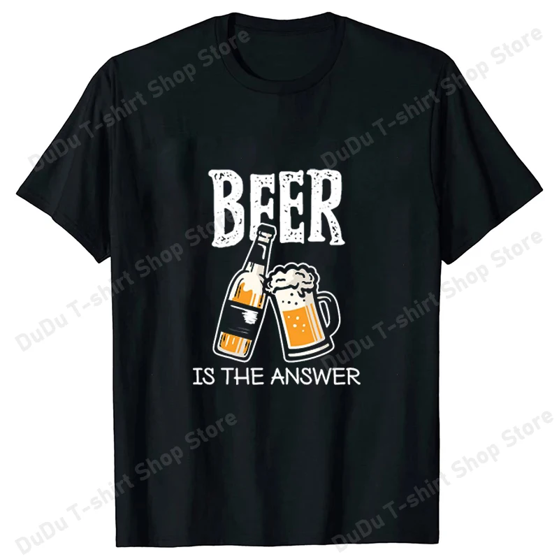 New Beer Print T-shirts Women Men Summer Tee Shirt Beer Is the Answer Harajuku Casual Round Neck Short Sleeve Tops