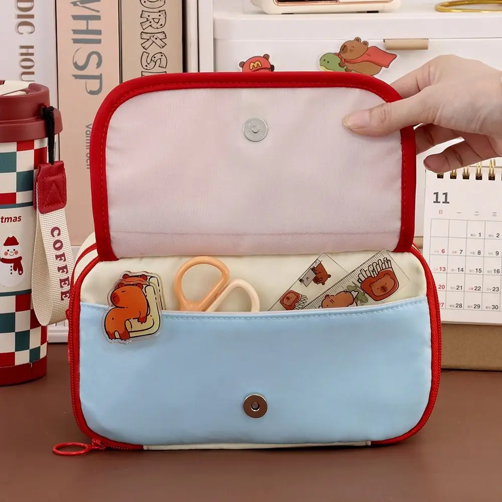 Multifunctional Contrast Color Pen Bag Handheld Large Capacity Stationery Bag Nine-layer Portable Pen Box Students