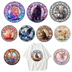 10 types Colored glass animal brown bear fox DTF Thermo Sticker Decals Heat Transfer On Clothes Iron On Patch wholesale