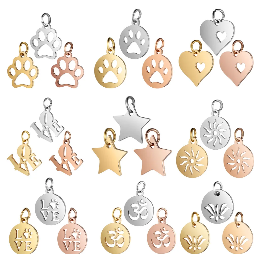 

50pcs/Lot 316L Stainless Steel High Polish Heart Star Love Charms Pendants for Jewelry Making Bracelet DIY Accessories Gift