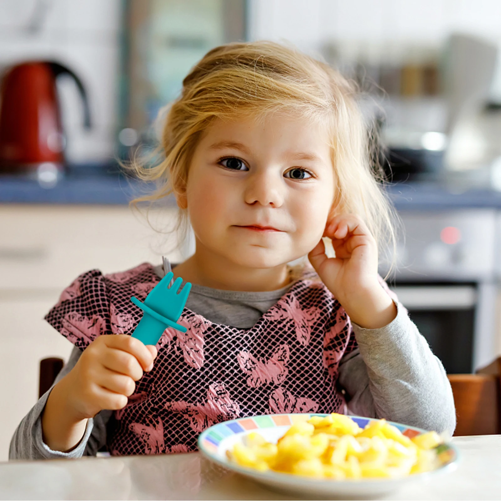 

2 шт., силиконовая детская вилка, набор ложек, безопасные, прочные, с закругленными кончиками, легкое захватывание, тренировка координации рук и глаз, посуда для младенцев