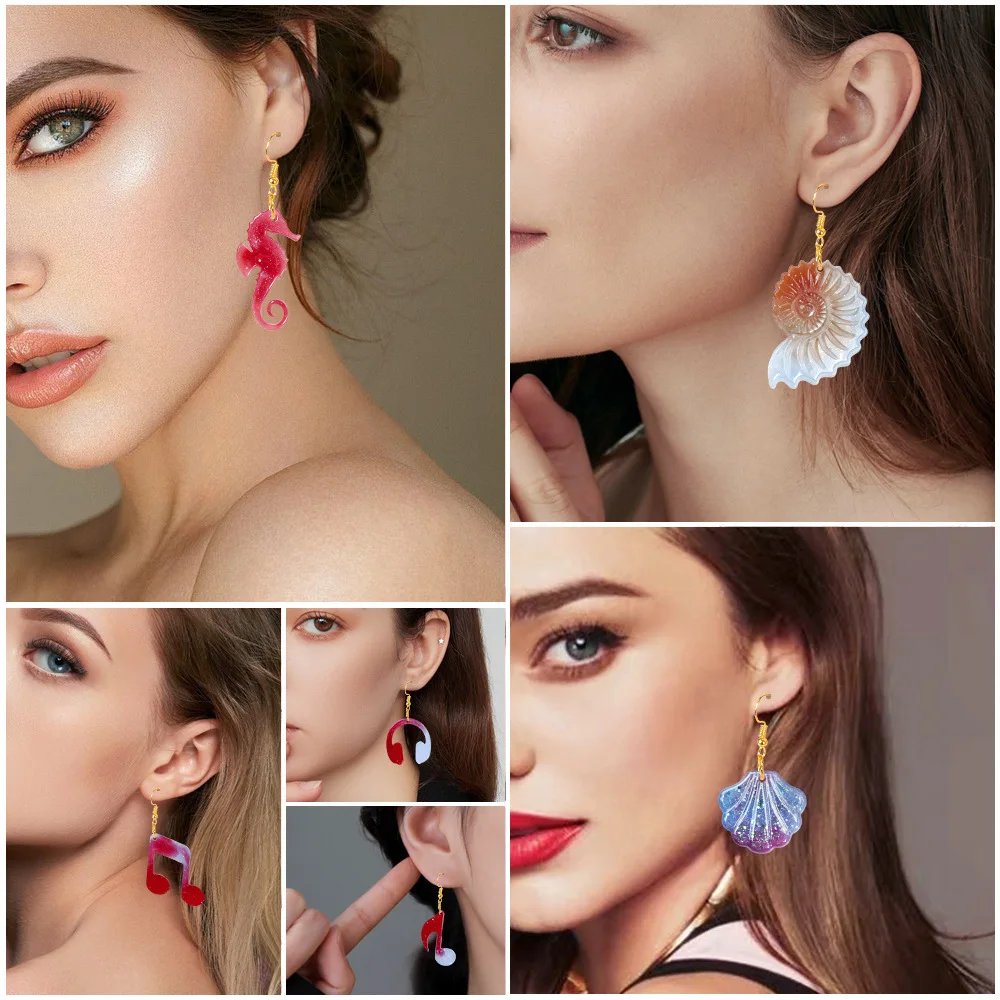 DIY Epoxy Conch Shell Series Earrings Silicone Mold Ocean Wind Music Note Seahorse Pendant Earrings Pendant Mould