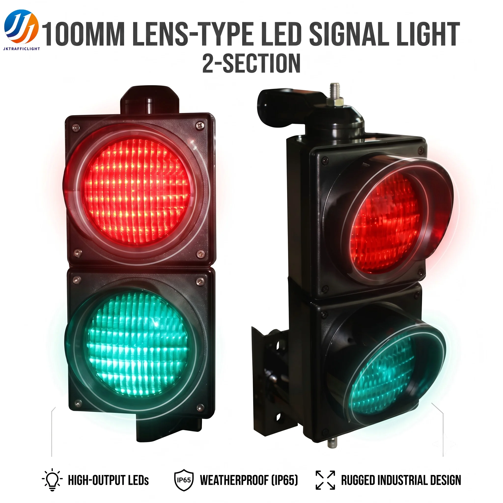 100MM 2-Section High Flux LED Traffic Signal Light-Red Amber Green-PC Material