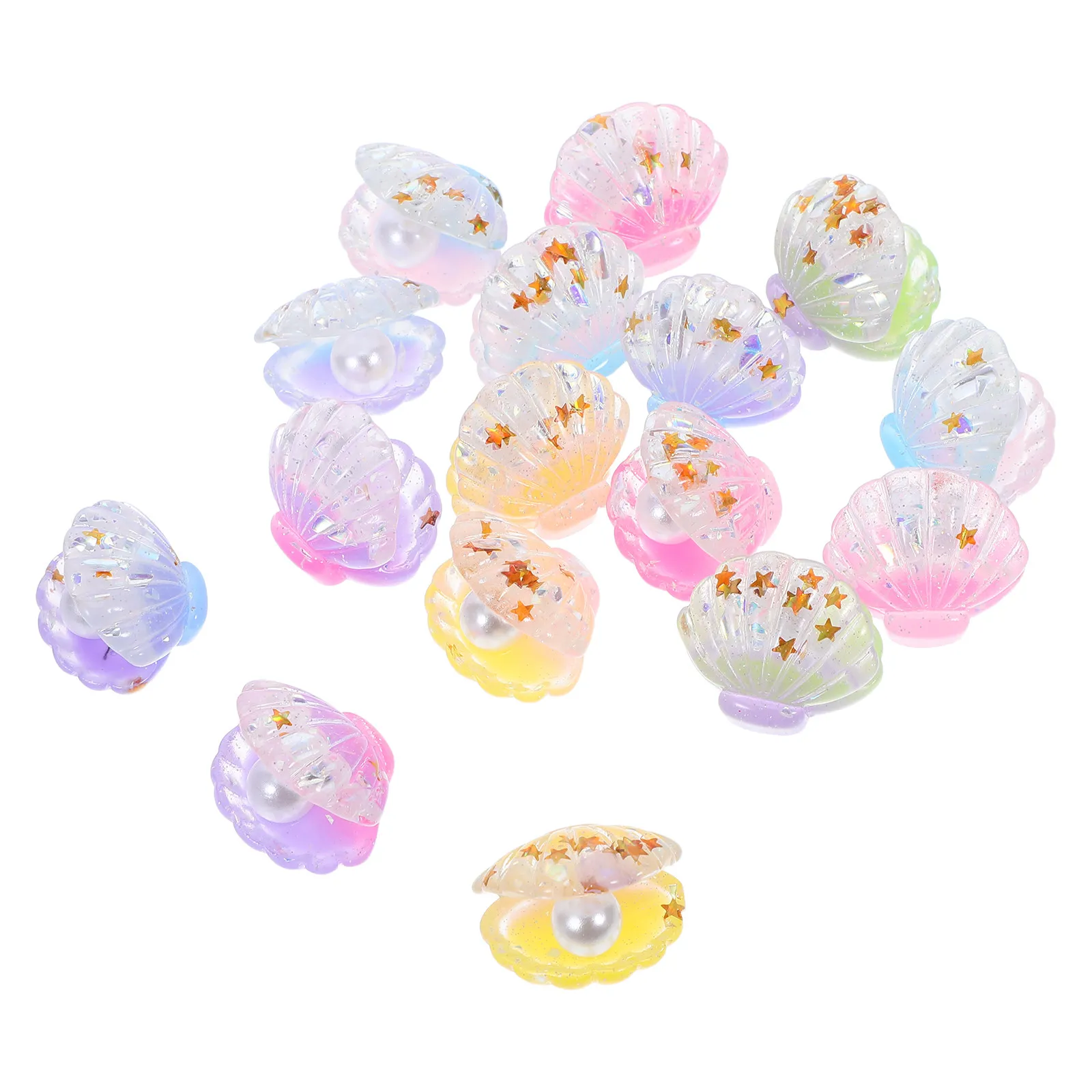

16Pcs Realistic Glowing Mini Shell with Pearl Resin Craft Ornaments for Desktop Night Decor Garden Bottle Aquarium Mini
