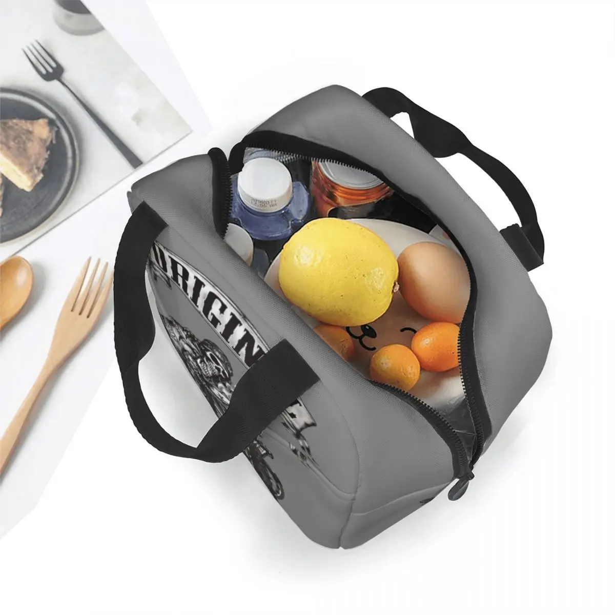 Skull Biker Insulated Lunch Bags Cooler Bag Meal Container Horror Halloween High Capacity Tote Lunch Box Bento Pouch Travel