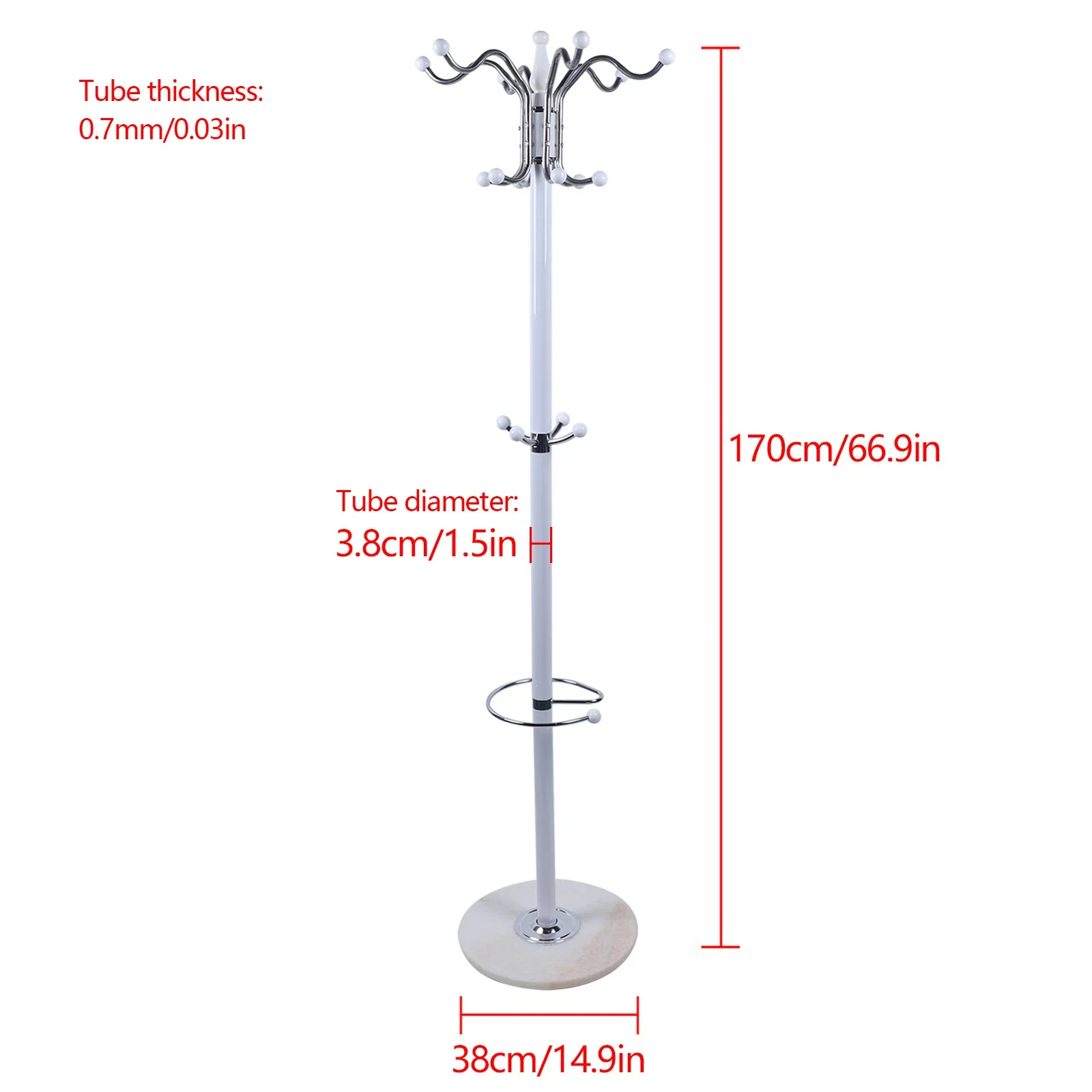 Tree Holder Hanger Rack Marble Base Metal Coat Tree Coat Racks with 16 Hooks Hat Jacket Stand