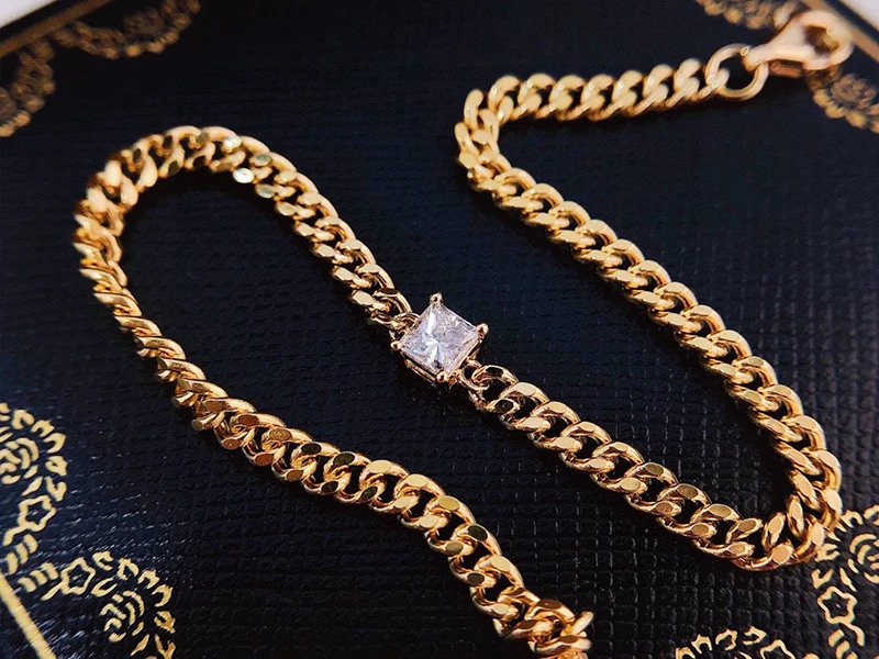 KUGG 100% 18K Yellow Gold Bracelet Fashion Chain Design Shiny Square Shape Real Natural Diamond Bracelet High Women's Jewelry