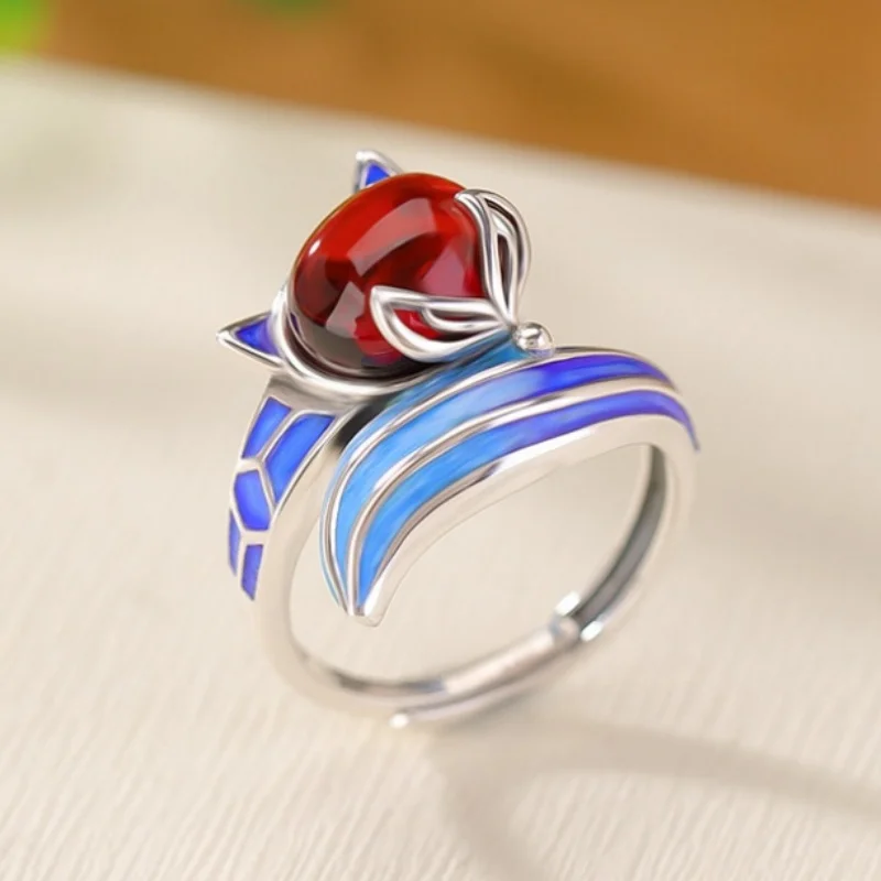 

BOCAI NEW S925 Серебряное перегородчатое кольцо с лисой в национальном стиле, эмаль, цветное ремесло