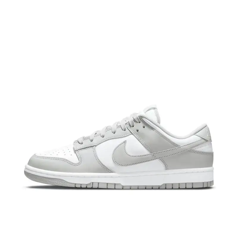 Nike Dunk Retro Grey Fog Cowhide Leather Retro Anti Slip Simple Casual Wear Resistant Low Top Board Shoes Men's Gray White