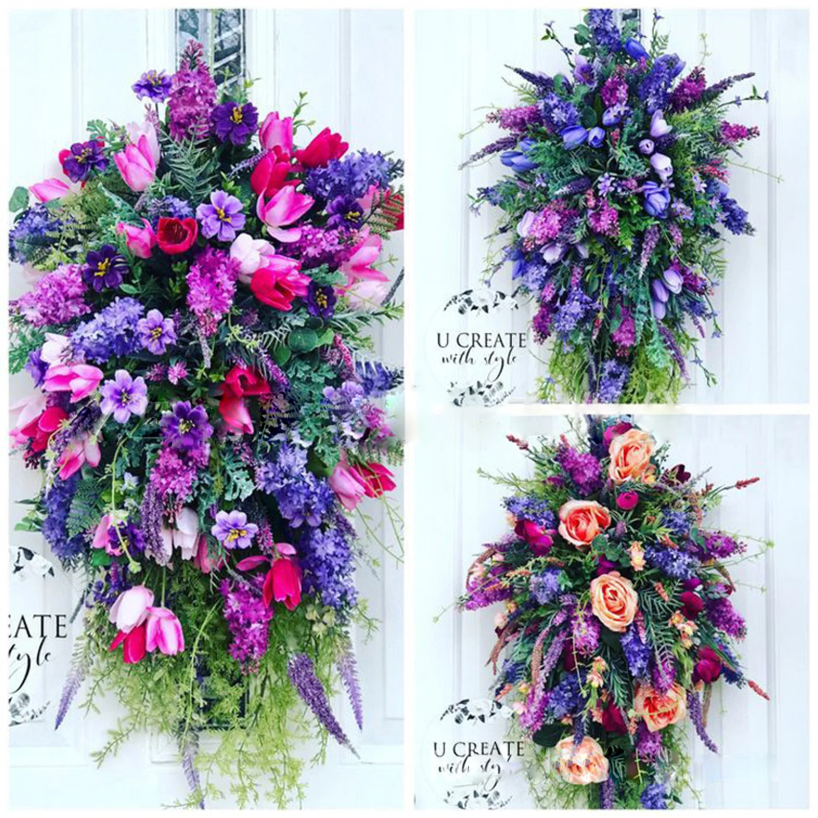 Purple Tulip Wreath Lilac Tulip Hyacinth Hydrangea Colorful Spring Summer Wreath Front Door Hanging Ornaments Home Decor Swag