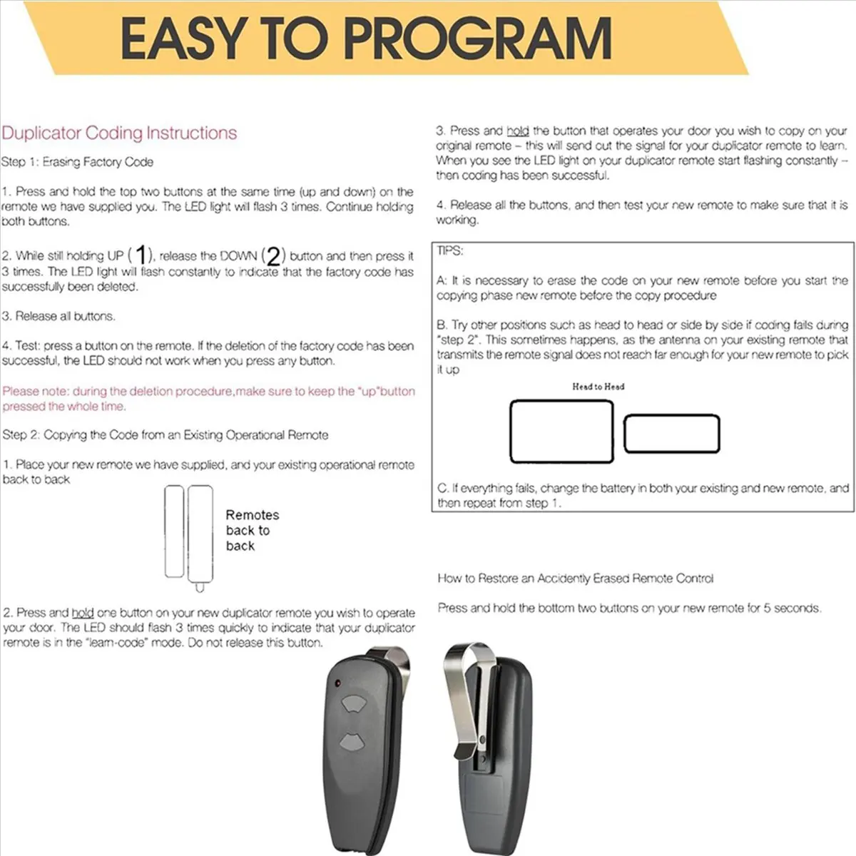 

【STOCK】2X M3-2312 315 MHz 2-Button Garage Door Opener Remote for Marantec M4500E, M4700E, Martin DC3700, DC2500, 1 PCS