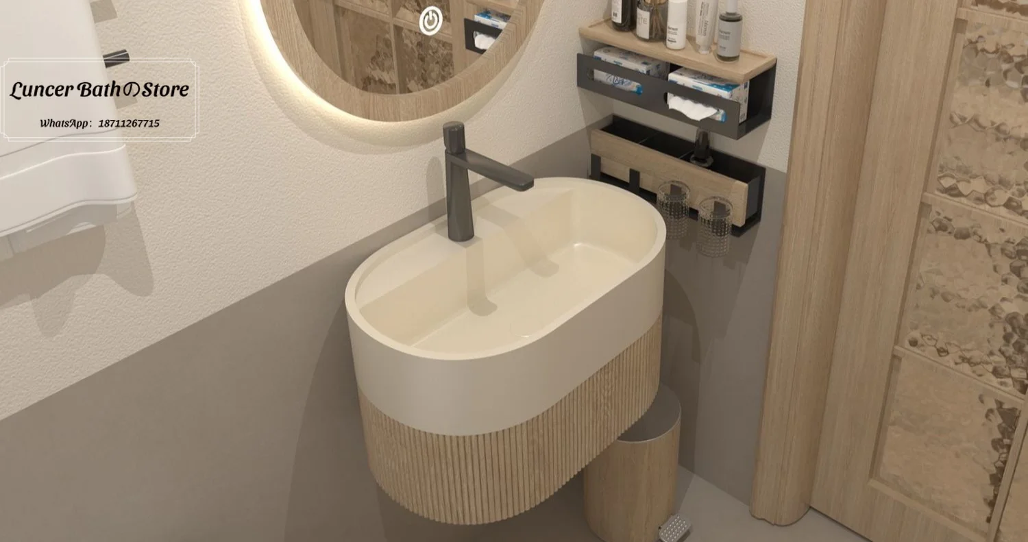 Small apartment wall-mounted washbasin, bathroom washbasin, walnut texture wall-mounted washbasin
